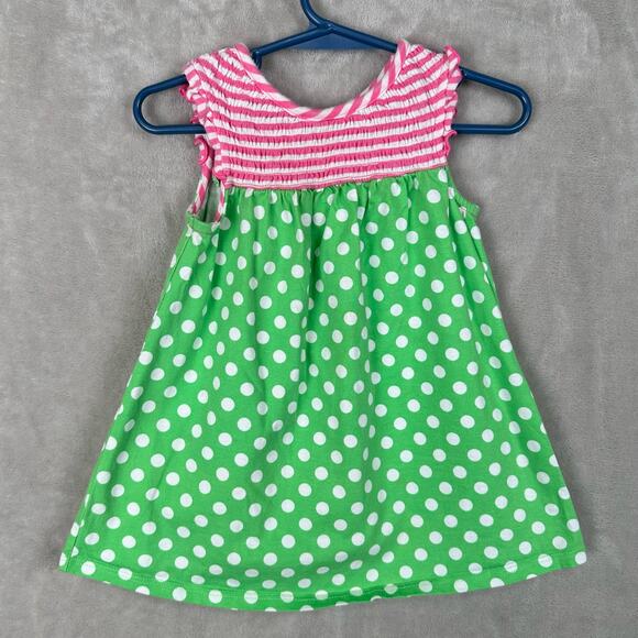 Hanna Andersson Other - Hanna Andersson Dress Girls 6-12 Months 70 Pink Striped Green Polka Dot Smocked